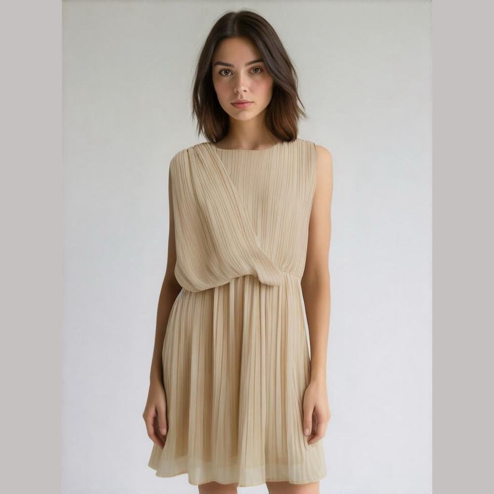 ASOS Cream Pleated Faux Wrap Bodice Sleeveless Grecian Dress Fit & Flare 6